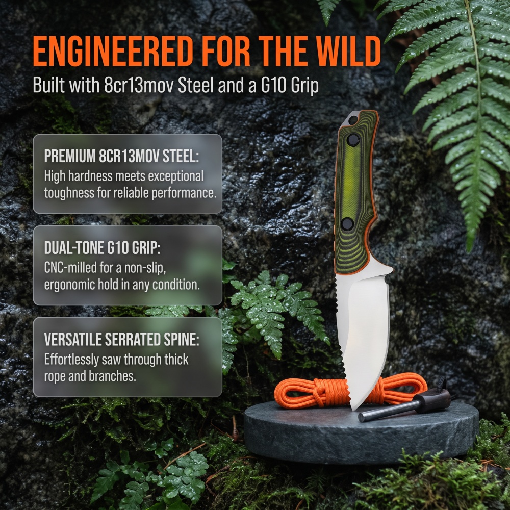 Bushcraft Knife Fixed - 15017 Couteau à lame fixe utilitaire